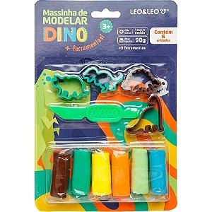 Massa para modelar criativa dino 6cores + 5 pecas - leonora (kit)