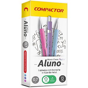 Lapiseira 0.7mm aluno pastel 3 cores sortidas - compactor (cx.c/12)