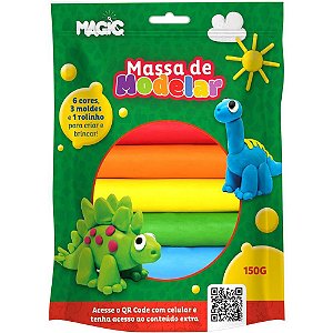 Massa para modelar criativa dinossauro 6cores 150g c/acess - magic kids (unidade)
