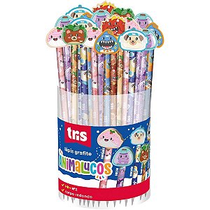 Lapis preto redondo decorado tris animalucos c/borrac.6mod. - summit (pote-24)