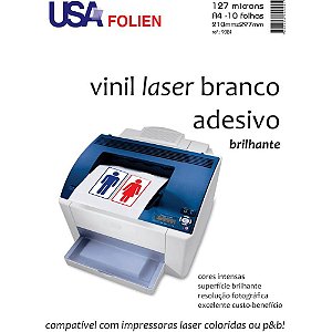 Vinil laser adesivo a4 branco brilho 127mc - usa folien (pct.c/10)