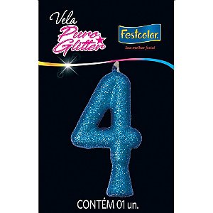Vela para aniversario n.04 azul puro glitter - festcolor (cx.c/10)