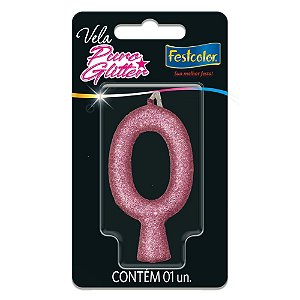 Vela para aniversario n.00 rosa puro glitter - festcolor (cx.c/10)