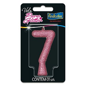 Vela para aniversario n.07 rosa puro glitter - festcolor (cx.c/10)