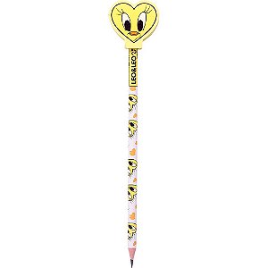 Lapis preto redondo decorado looney tunes c/borracha 4mod. - leonora (pote-30)