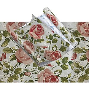 Plastico adesivo 45cmx10m floral rosas - v.m.p. (rolo)