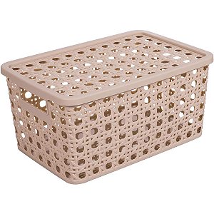 Caixa plastica multiuso palha indiana 29 l com tampa - plasutil (unidade)