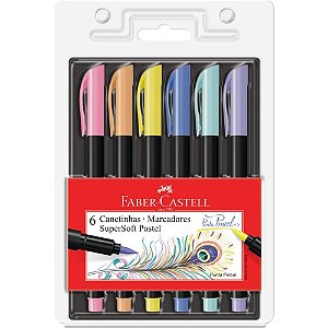 Caneta hidrografica supersoft 6 cores pastel - faber-castell (cx.c/06)