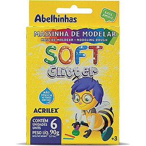 Massa para modelar soft c/06 cores 90g. c/gliter - acrilex (pct.c/06)