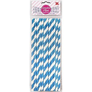 Canudo biodegradavel papel listra azul claro 6x200mm c/12 - make+ (pct.c/10)
