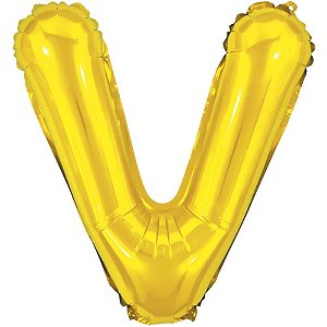 Balao metalizado letra v dourado 40cm - make+ (unidade)