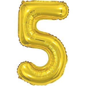 Balao metalizado numero 5 dourado 40cm. - make+ (unidade)