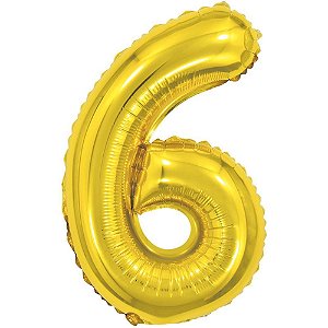 Balao metalizado numero 6 dourado 40cm. - make+ (unidade)