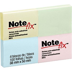 Bloco de recado autoadesivo notefix 100f.38mmx50mm cores - 3m (pct.c/04)
