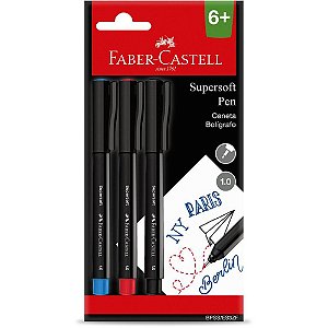 Caneta com ponta porosa supersoft pen 1.0mm c/3 cores - faber-castell (pct.c/12)