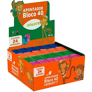 Apontador com deposito leo e leo bloco 4cm sortido - leonora (cx.c/24)