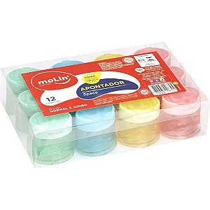 Apontador com deposito 2 furos space tons pastel normal/jumb - molin (cx.c/12)