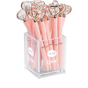 Caneta esferografica coracao diamante rosa - molin (pote-20)
