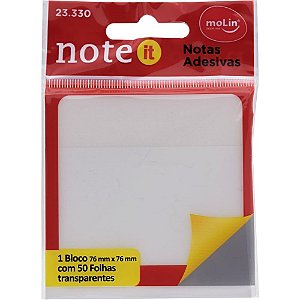 Bloco de recado autoadesivo 76mmx76mm transparente c/50f - molin (blister)