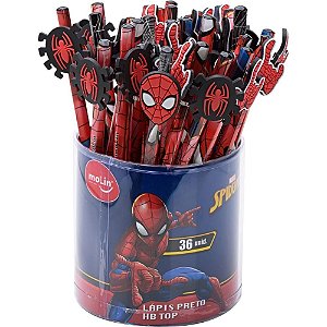 Lapis preto redondo decorado spiderman top hb - molin (pote-36)