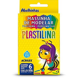 Massa para modelar plastilina c/06 cores 60g - acrilex (pct.c/12)