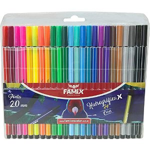 Caneta hidrografica hexagonal 24 cores - famix (estojo)