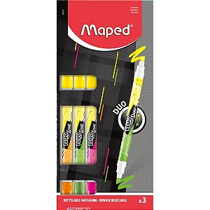 Caneta marca texto fluo duo formato caneta 2cor - maped (bl.c/03)