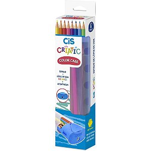 Lapis de cor sextavado cis color case azul 12 cores - sertic (estojo)