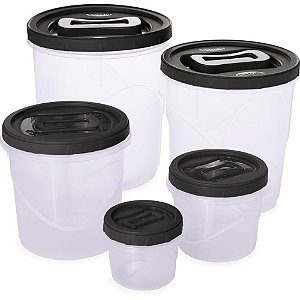 Pote plastico clic conj. 5 potes rosca - plasutil (kit)