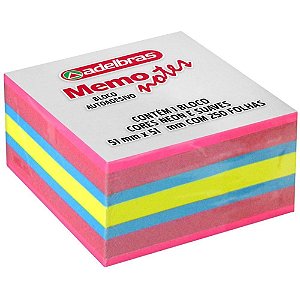Bloco de recado autoadesivo memonote 51x51 neon 250fls. - adelbras (unidade)