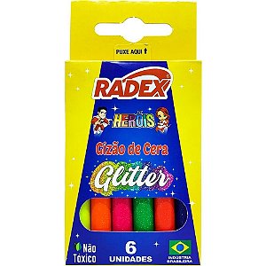 Giz de cera jumbo 06 cores com glitter - radex (pct.c/12)