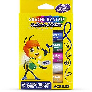 Tinta guache bastão mettalic c/06 cores - acrilex (estojo)