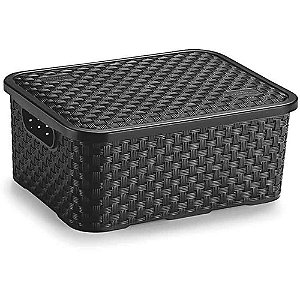 Caixa plastica multiuso rattan c/tampa preto peq 4l. - nitron (unidade)