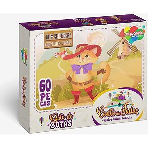 Quebra-cabeca madeira gato de botas 60 pecas - aquarela brinquedos (unidade)