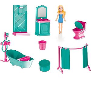 Casinha de boneca colecao judy banheiro c/boneca - samba toys (unidade)