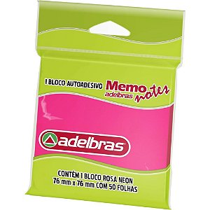 Bloco de recado autoadesivo memonote rosa neon 76x76 50fls - adelbras (unidade)