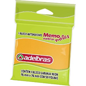 Bloco de recado autoadesivo memonote lj. neon 76x76 50fls - adelbras (unidade)