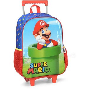 Mochila infantil com rodinha super mario bros g azul - luxcel (unidade)