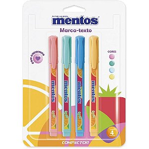 Caneta marca texto destaq mentos c/cheiro 4 cores - compactor (cx.c/04)