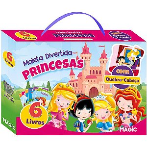 Livro brinquedo ilustrado princesas 6livros+1quebra cabe - magic kids (maleta)