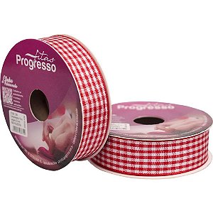 Fita de cetim 22mmx10m. xadrez vermelho - fitas progresso (unidade)