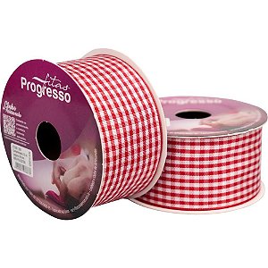 Fita de cetim 38mmx10m. xadrez vermelho - fitas progresso (unidade)