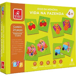 Jogo da memoria em madeira vida na fazenda 24pcs - brinc. de crianca (unidade)