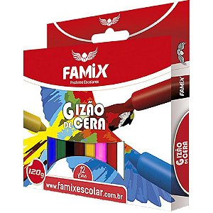 Giz de cera jumbo 12 cores 120g - famix (pct.c/06)