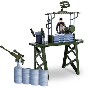 Cenario tematico (playset) forte militar c/boneco e jipe - samba toys (unidade)