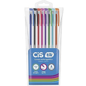 Caneta esferografica cis tik 0.7mm 8 cores sortidas - sertic (estojo)