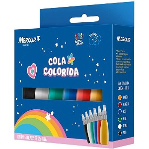 Cola colorida 06 cores cores magicas 25g. - mercur (estojo)