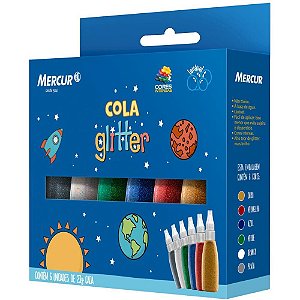 Cola com glitter 06 cores sistema solar 23g - mercur (estojo)