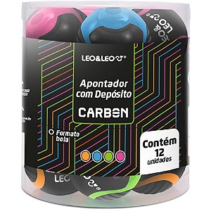Apontador com deposito carbon line bola 4 cores - leonora (pote-12)