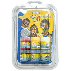 Pintura facial liquida 6 cores+pincel+gliter - maripel (kit)